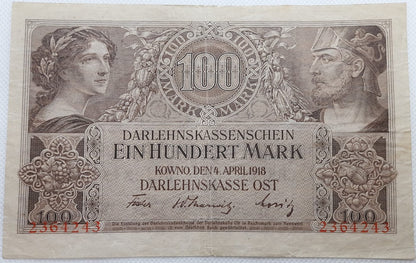 Banknot 100 marek 1918 r. Kowno