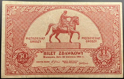 Banknot 50 gr 1924 r. bilet zdawkowy