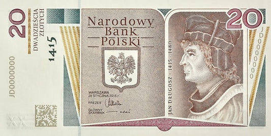 Banknot 20 zł 600. rocznica Urodzin Jana Długosza 2015