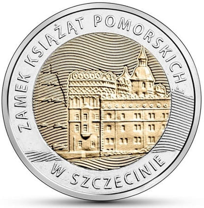 Moneta 5 zł Zamek Książąt Pomorskich w Szczecinie 2016
